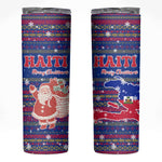 Haiti Christmas Skinny Tumbler Blue Red Xmas Santa Snowflake and Map - African Pride