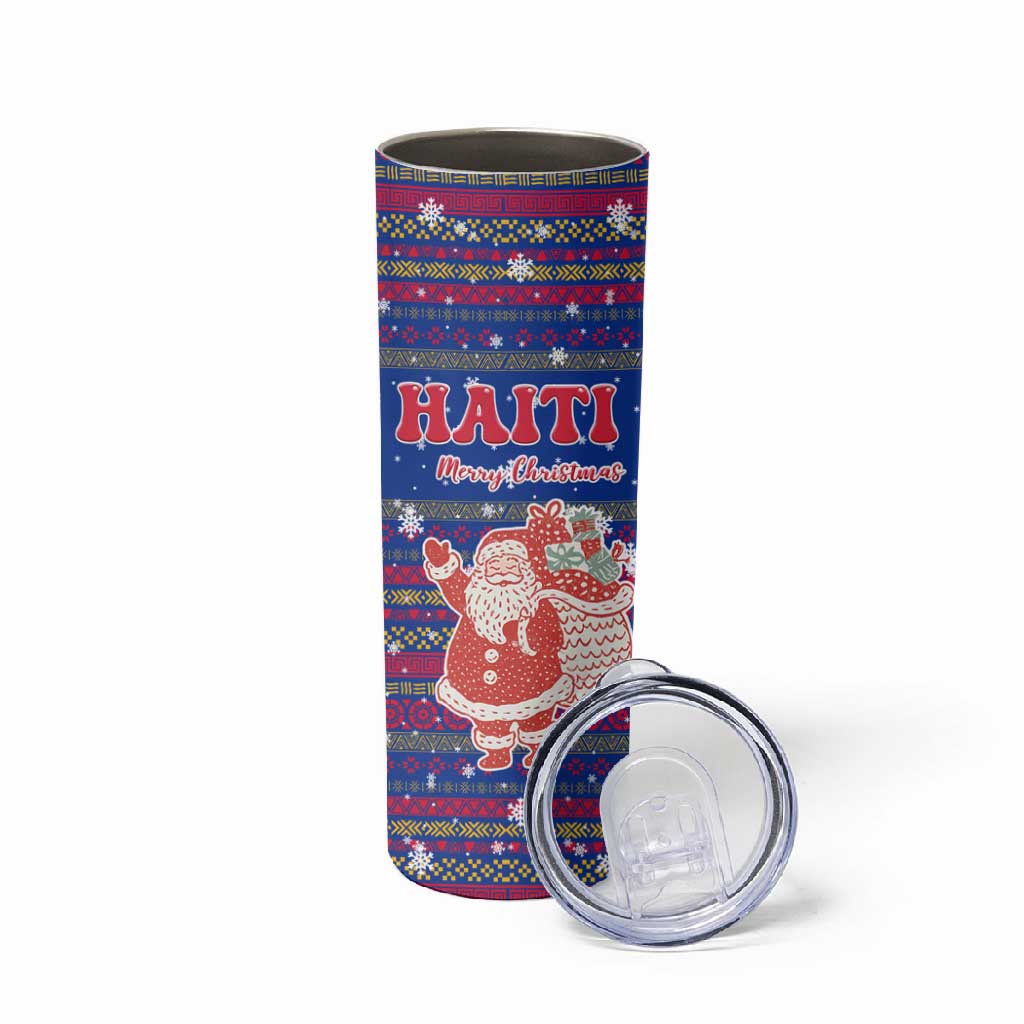 Haiti Christmas Skinny Tumbler Blue Red Xmas Santa Snowflake and Map - African Pride