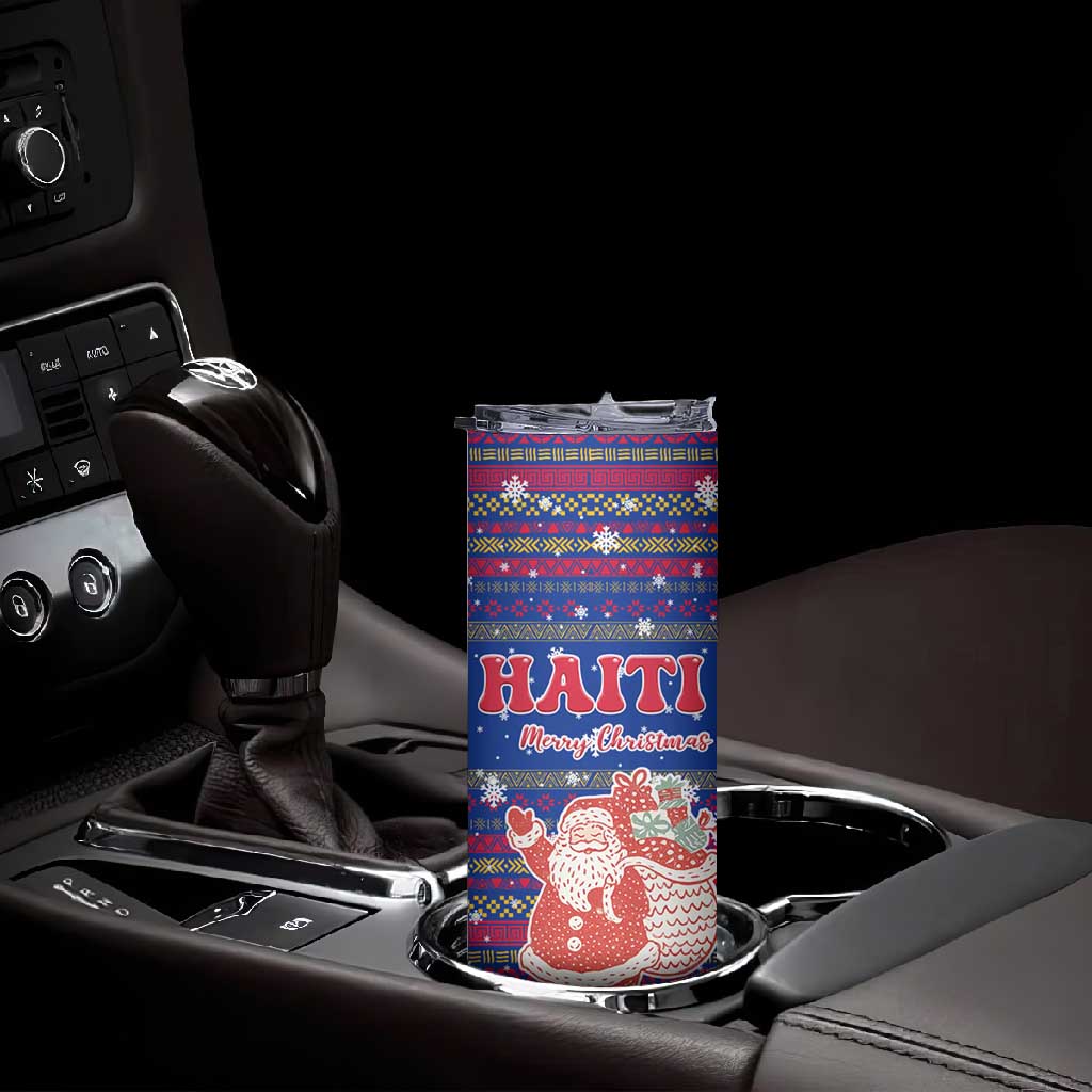 Haiti Christmas Skinny Tumbler Blue Red Xmas Santa Snowflake and Map - African Pride
