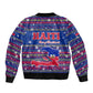 Haiti Christmas Sleeve Zip Bomber Jacket Blue Red Xmas Santa Snowflake and Map - African Pride