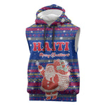Haiti Christmas Sleeveless Hoodie Blue Red Xmas Santa Snowflake and Map - African Pride