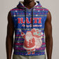 Haiti Christmas Sleeveless Hoodie Blue Red Xmas Santa Snowflake and Map - African Pride