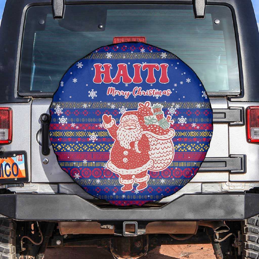 Haiti Christmas Spare Tire Cover Blue Red Xmas Santa Snowflake and Map - African Pride