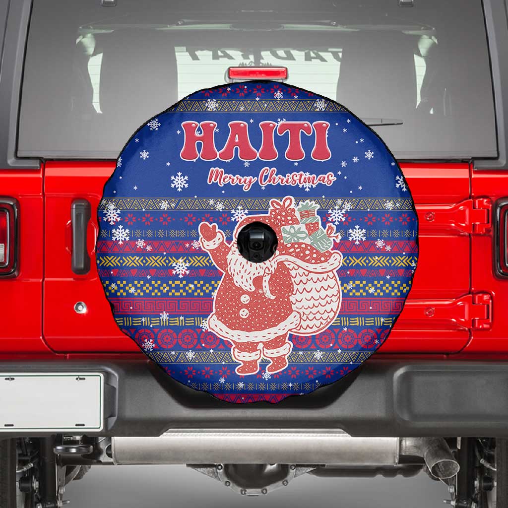 Haiti Christmas Spare Tire Cover Blue Red Xmas Santa Snowflake and Map - African Pride