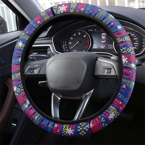 Haiti Christmas Steering Wheel Cover Blue Red Xmas Santa Snowflake and Map - African Pride