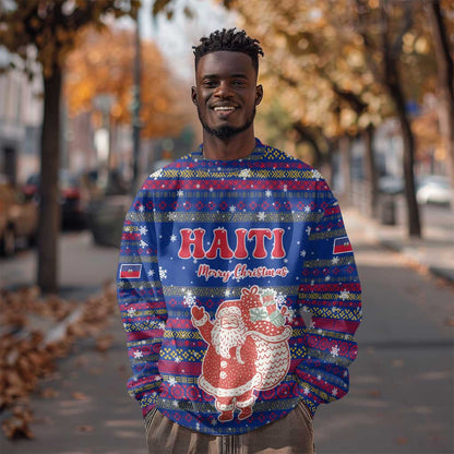 Haiti Christmas Sweatshirt Blue Red Xmas Santa Snowflake and Map - African Pride