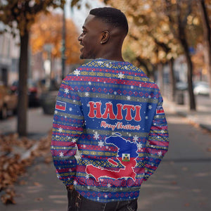 Haiti Christmas Sweatshirt Blue Red Xmas Santa Snowflake and Map - African Pride