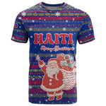 Haiti Christmas T shirt Blue Red Xmas Santa Snowflake and Map - African Pride