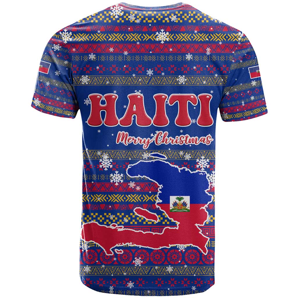 Haiti Christmas T shirt Blue Red Xmas Santa Snowflake and Map - African Pride