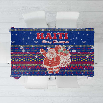 Haiti Christmas Tablecloth Blue Red Xmas Santa Snowflake and Map - African Pride