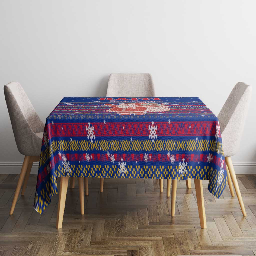 Haiti Christmas Tablecloth Blue Red Xmas Santa Snowflake and Map - African Pride