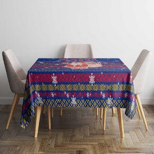 Haiti Christmas Tablecloth Blue Red Xmas Santa Snowflake and Map - African Pride