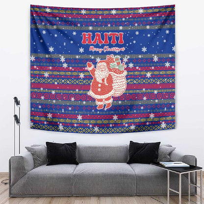 Haiti Christmas Tapestry Blue Red Xmas Santa Snowflake and Map - African Pride