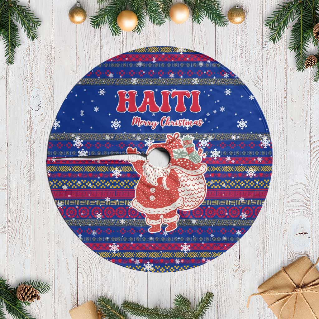 Haiti Christmas Tree Skirt Blue Red Xmas Santa Snowflake and Map - African Pride