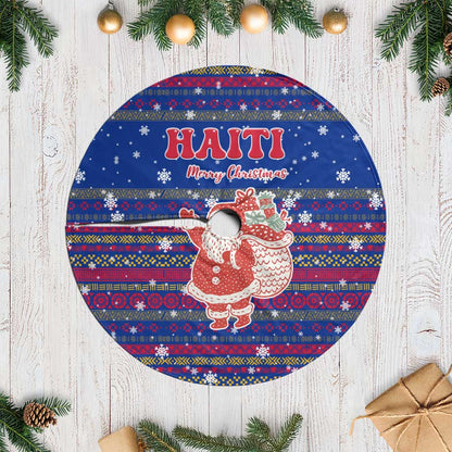 Haiti Christmas Tree Skirt Blue Red Xmas Santa Snowflake and Map - African Pride