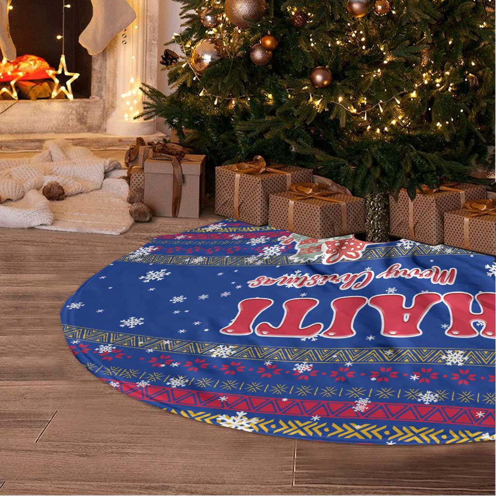 Haiti Christmas Tree Skirt Blue Red Xmas Santa Snowflake and Map - African Pride