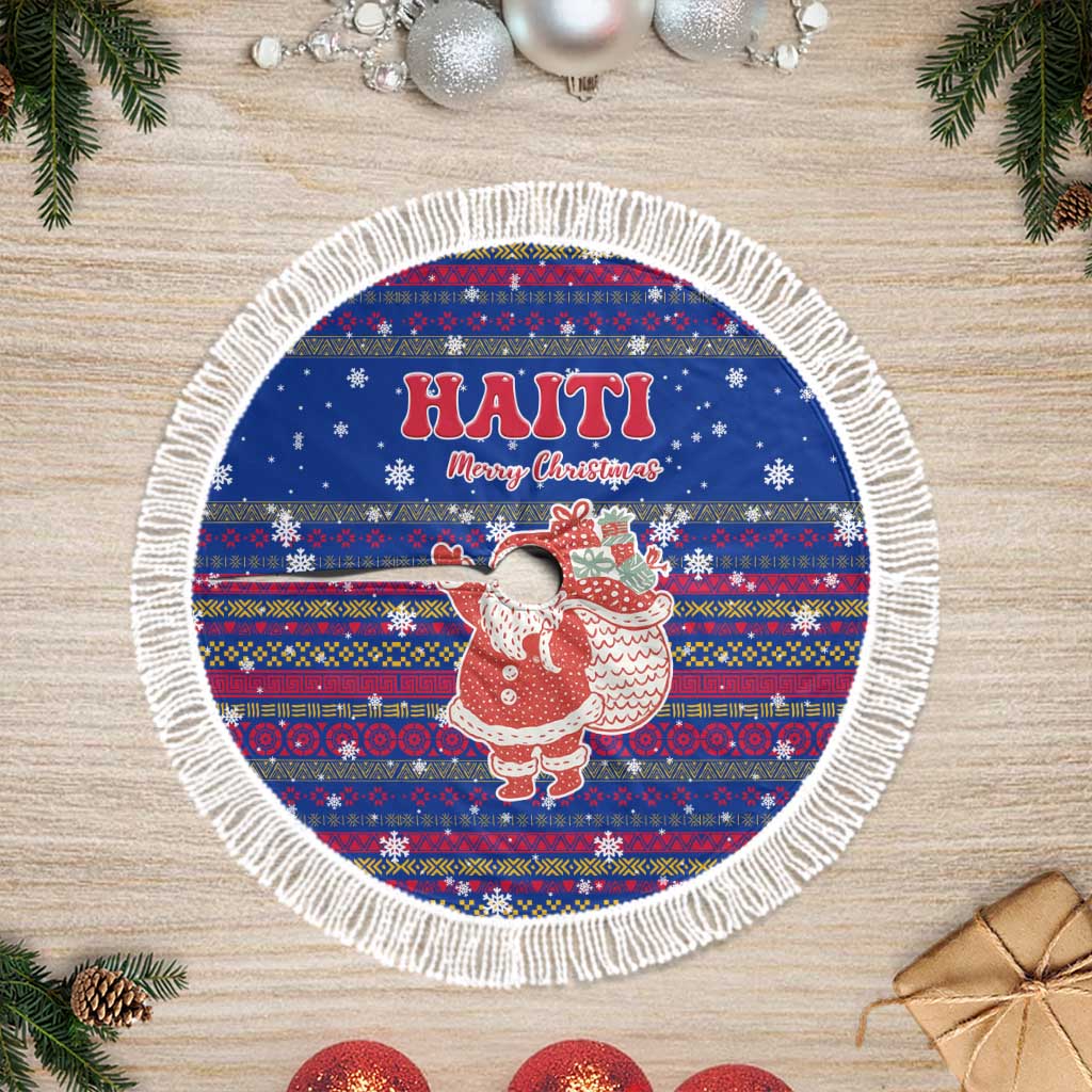 Haiti Christmas Tree Skirt Blue Red Xmas Santa Snowflake and Map - African Pride