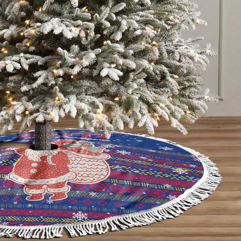 Haiti Christmas Tree Skirt Blue Red Xmas Santa Snowflake and Map - African Pride