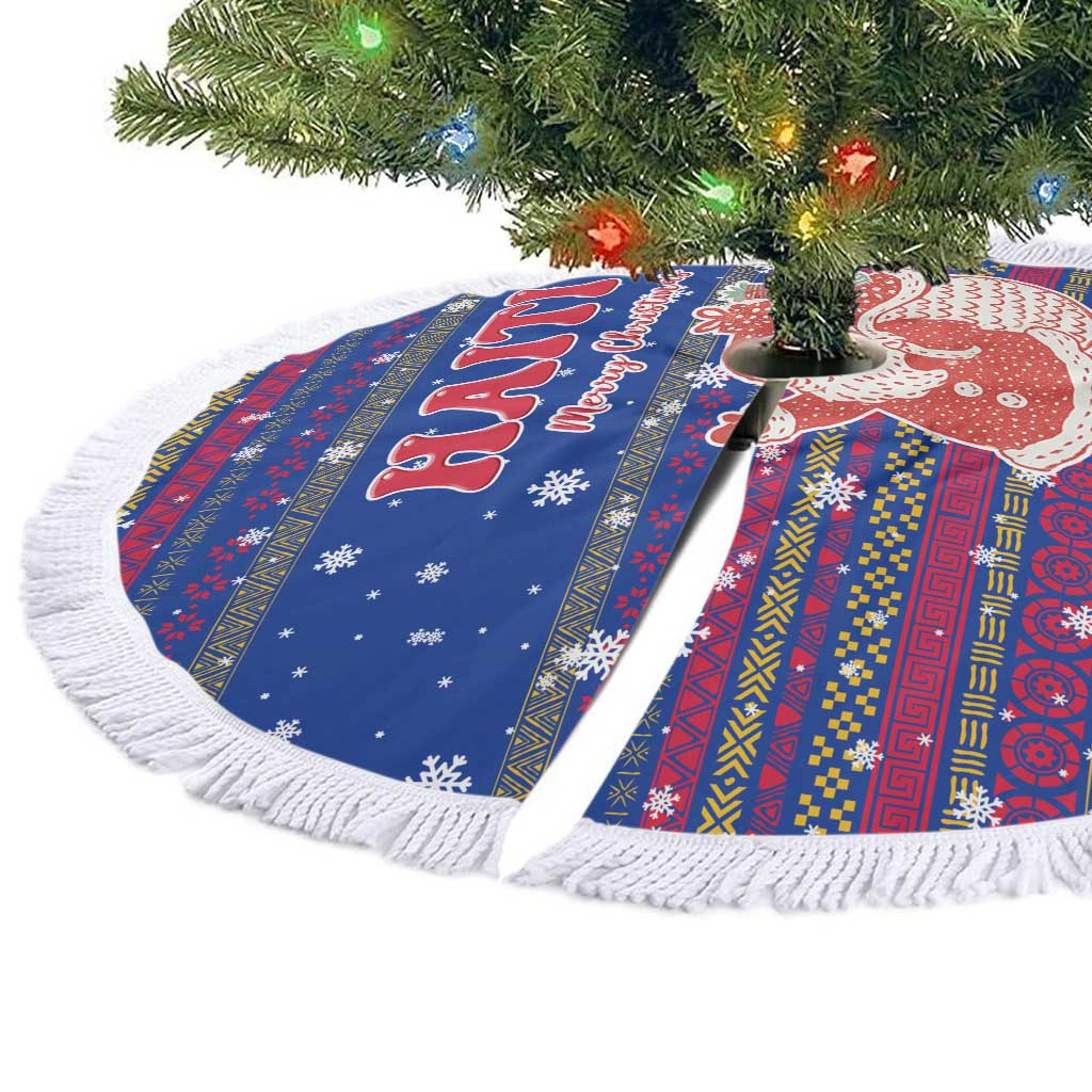 Haiti Christmas Tree Skirt Blue Red Xmas Santa Snowflake and Map - African Pride