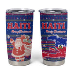 Haiti Christmas Tumbler Cup Blue Red Xmas Santa Snowflake and Map - African Pride