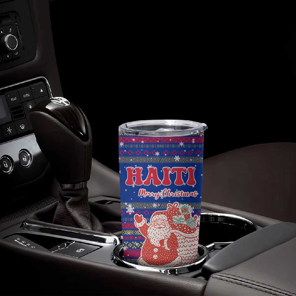 Haiti Christmas Tumbler Cup Blue Red Xmas Santa Snowflake and Map - African Pride