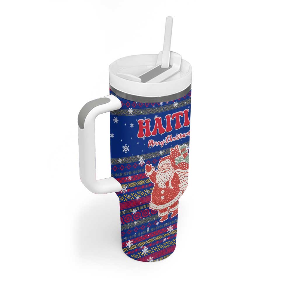 Haiti Christmas Tumbler With Handle Blue Red Xmas Santa Snowflake and Map - African Pride