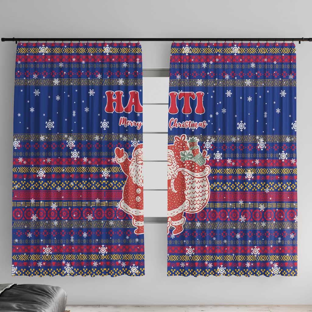 Haiti Christmas Window Curtain Blue Red Xmas Santa Snowflake and Map - African Pride