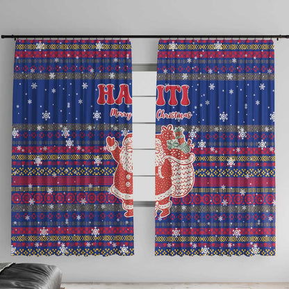Haiti Christmas Window Curtain Blue Red Xmas Santa Snowflake and Map - African Pride