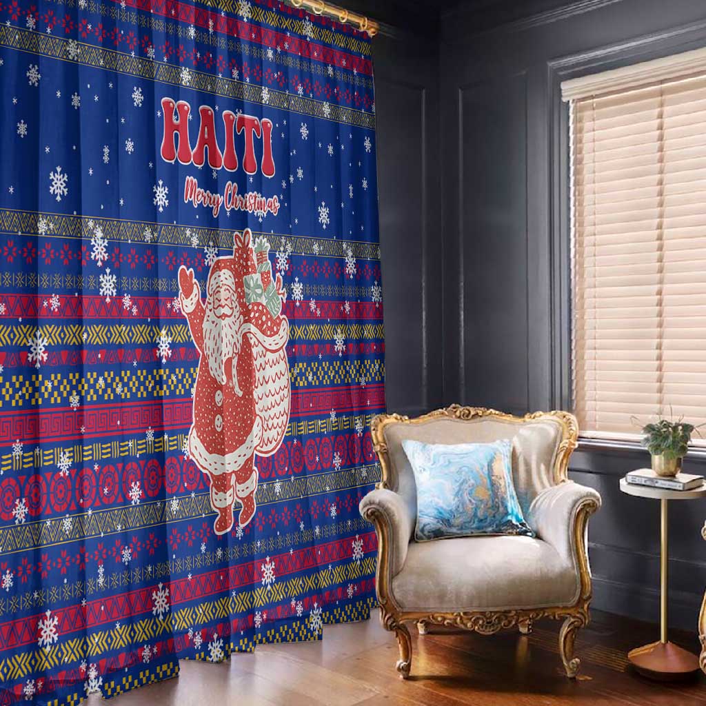 Haiti Christmas Window Curtain Blue Red Xmas Santa Snowflake and Map - African Pride