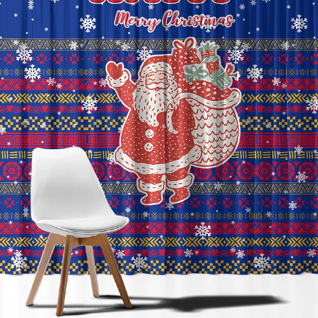Haiti Christmas Window Curtain Blue Red Xmas Santa Snowflake and Map - African Pride