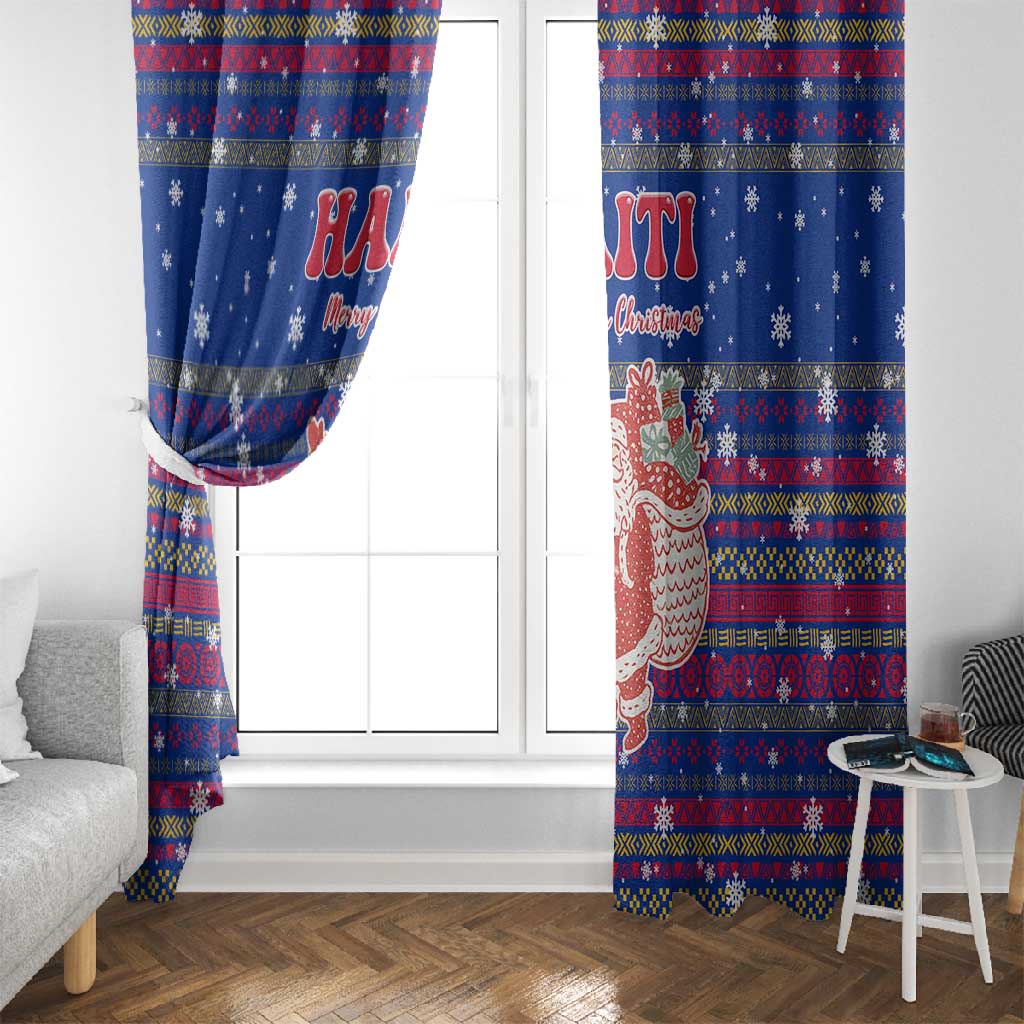 Haiti Christmas Window Curtain Blue Red Xmas Santa Snowflake and Map - African Pride