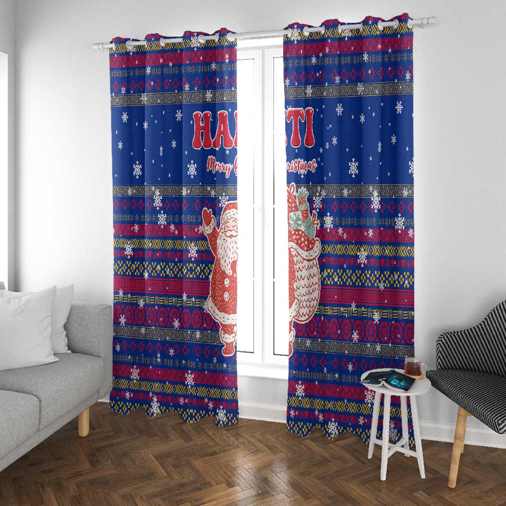 Haiti Christmas Window Curtain Blue Red Xmas Santa Snowflake and Map - African Pride