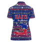 Haiti Christmas Women Polo Shirt Blue Red Xmas Santa Snowflake and Map - African Pride