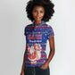 Haiti Christmas Women Polo Shirt Blue Red Xmas Santa Snowflake and Map - African Pride