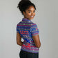 Haiti Christmas Women Polo Shirt Blue Red Xmas Santa Snowflake and Map - African Pride