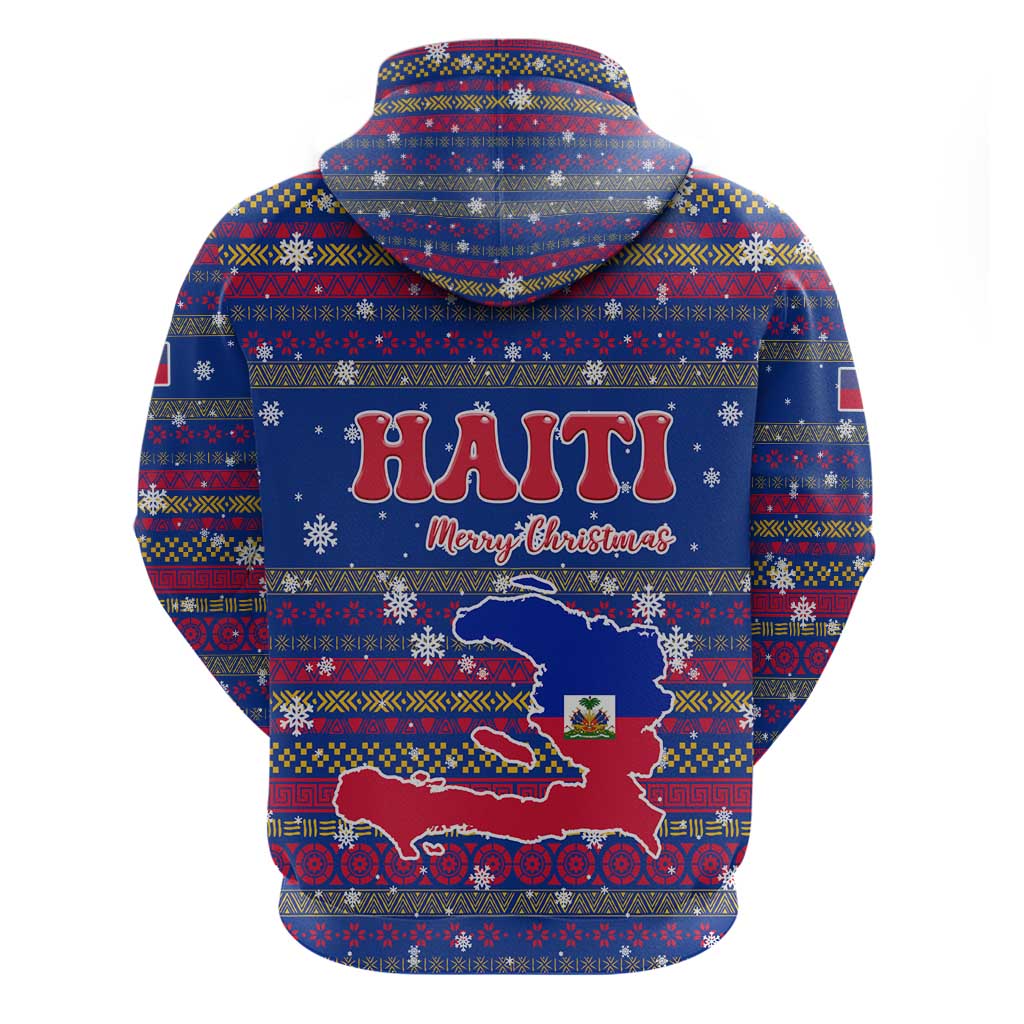 Haiti Christmas Zip Hoodie Blue Red Xmas Santa Snowflake and Map - African Pride