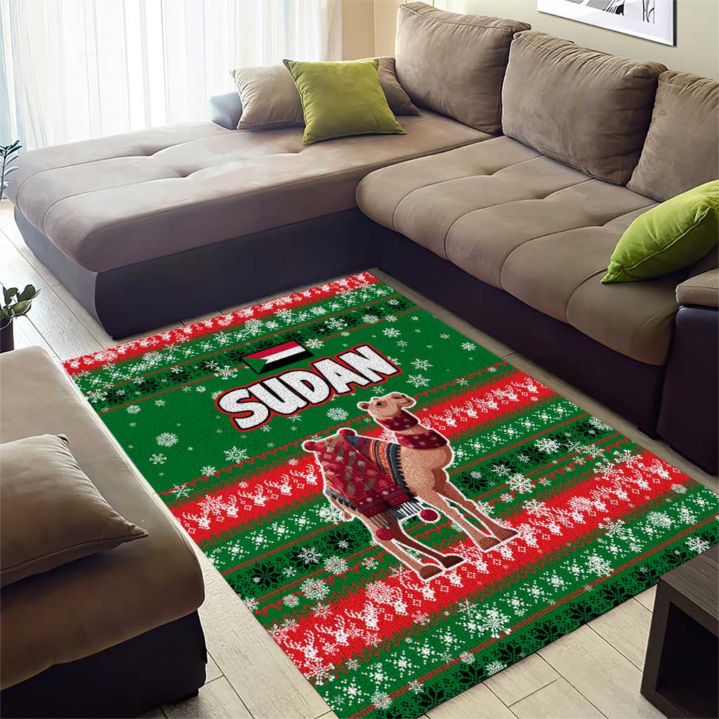 Sudan Christmas Area Rug Green Red Xmas Camel Snowflake and Coat of Arms - African Pride