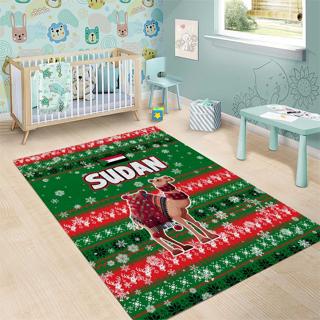 Sudan Christmas Area Rug Green Red Xmas Camel Snowflake and Coat of Arms - African Pride