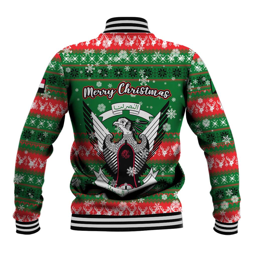 Sudan Christmas Baseball Jacket Green Red Xmas Camel Snowflake and Coat of Arms - African Pride
