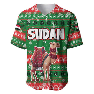 Sudan Christmas Baseball Jersey Green Red Xmas Camel Snowflake and Coat of Arms - African Pride
