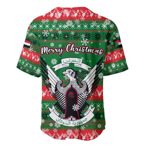 Sudan Christmas Baseball Jersey Green Red Xmas Camel Snowflake and Coat of Arms - African Pride