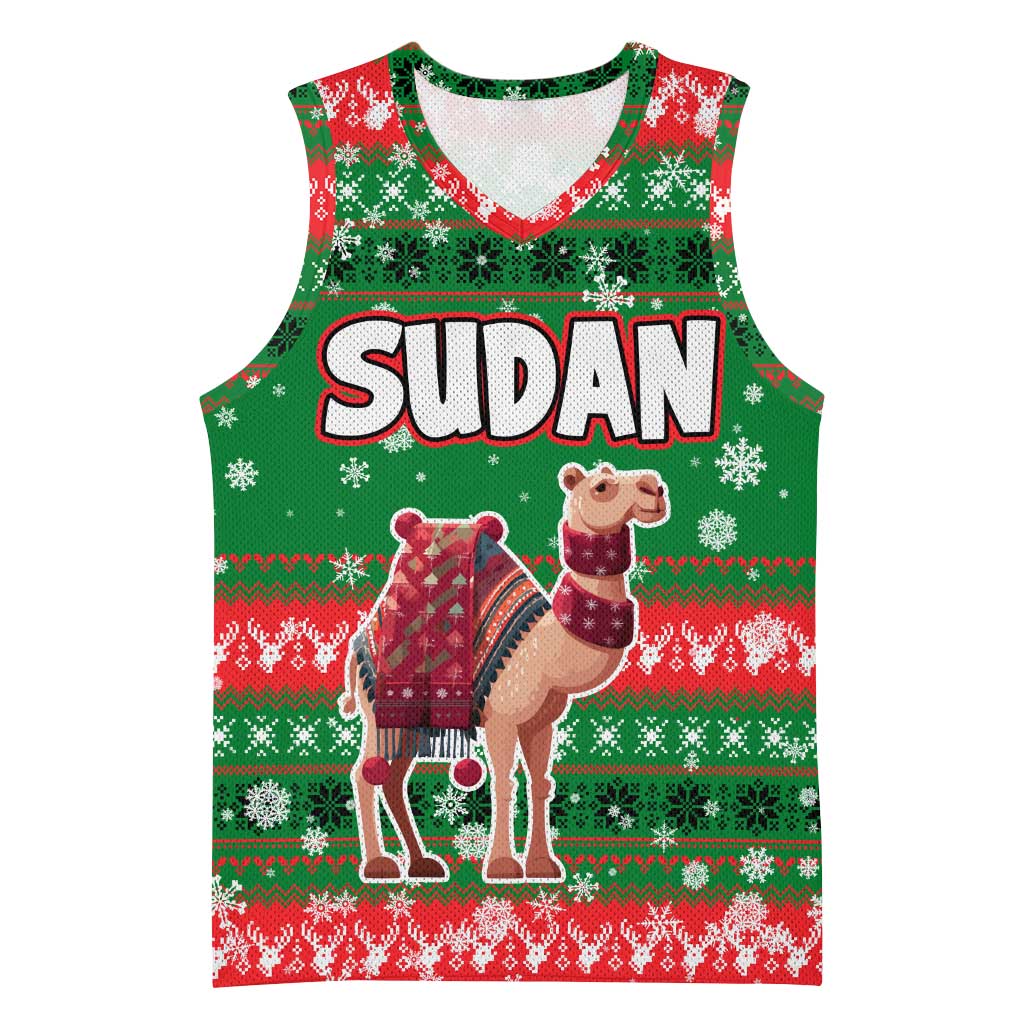 Sudan Christmas Basketball Jersey Green Red Xmas Camel Snowflake and Coat of Arms - African Pride