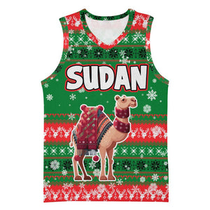 Sudan Christmas Basketball Jersey Green Red Xmas Camel Snowflake and Coat of Arms - African Pride