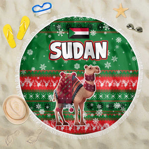 Sudan Christmas Beach Blanket Green Red Xmas Camel Snowflake and Coat of Arms - African Pride