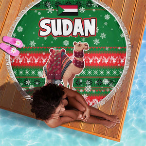 Sudan Christmas Beach Blanket Green Red Xmas Camel Snowflake and Coat of Arms - African Pride