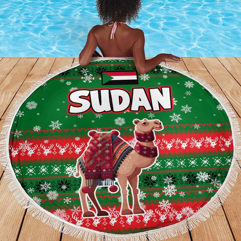 Sudan Christmas Beach Blanket Green Red Xmas Camel Snowflake and Coat of Arms - African Pride