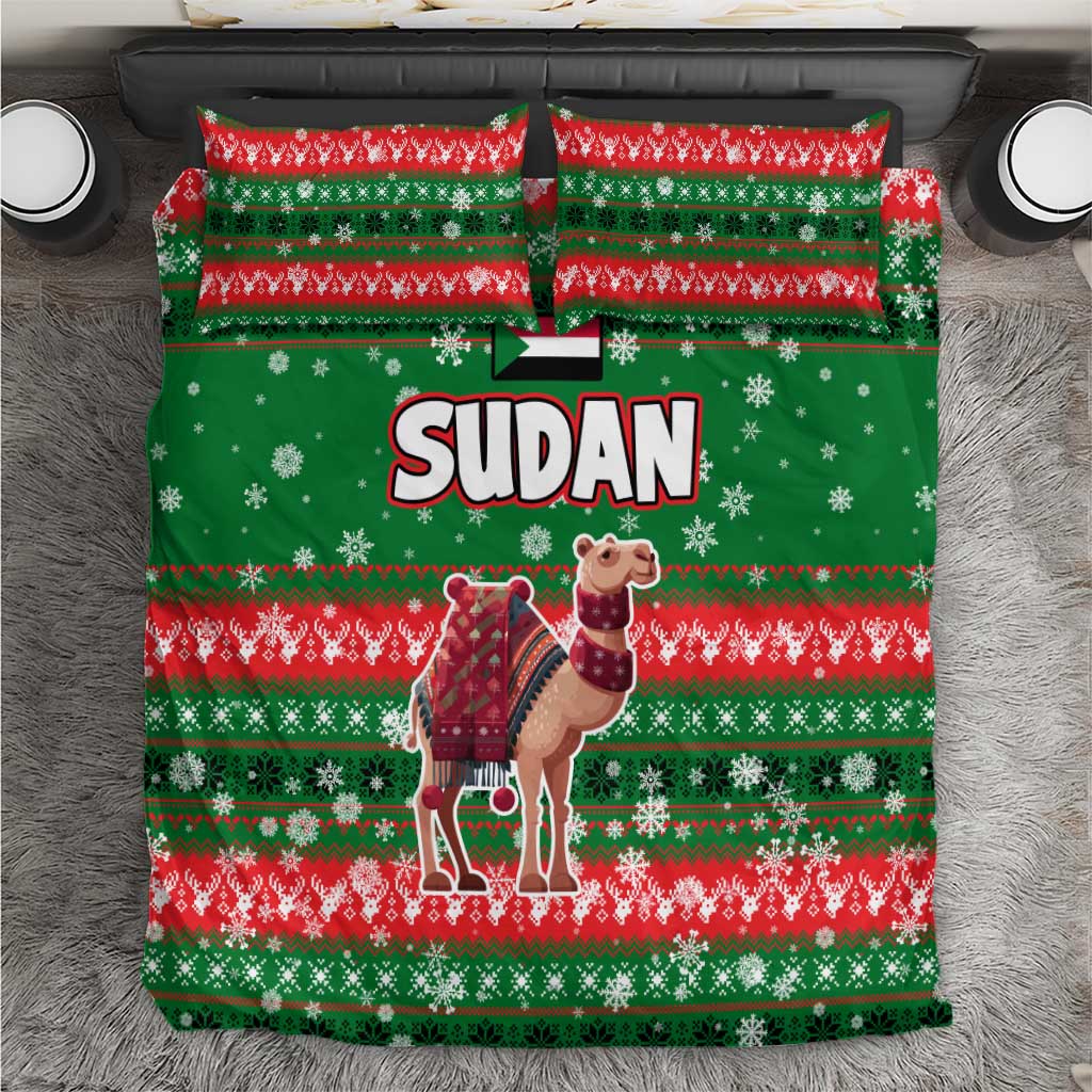 Sudan Christmas Bedding Set Green Red Xmas Camel Snowflake and Coat of Arms - African Pride