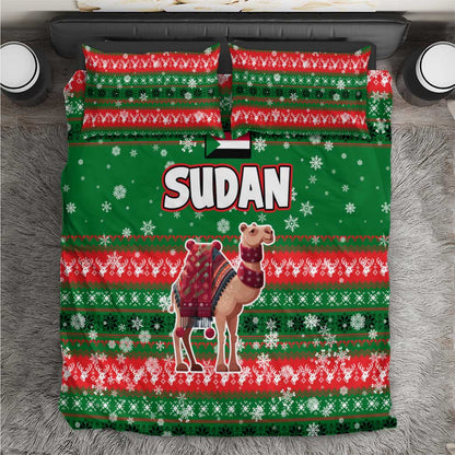 Sudan Christmas Bedding Set Green Red Xmas Camel Snowflake and Coat of Arms - African Pride