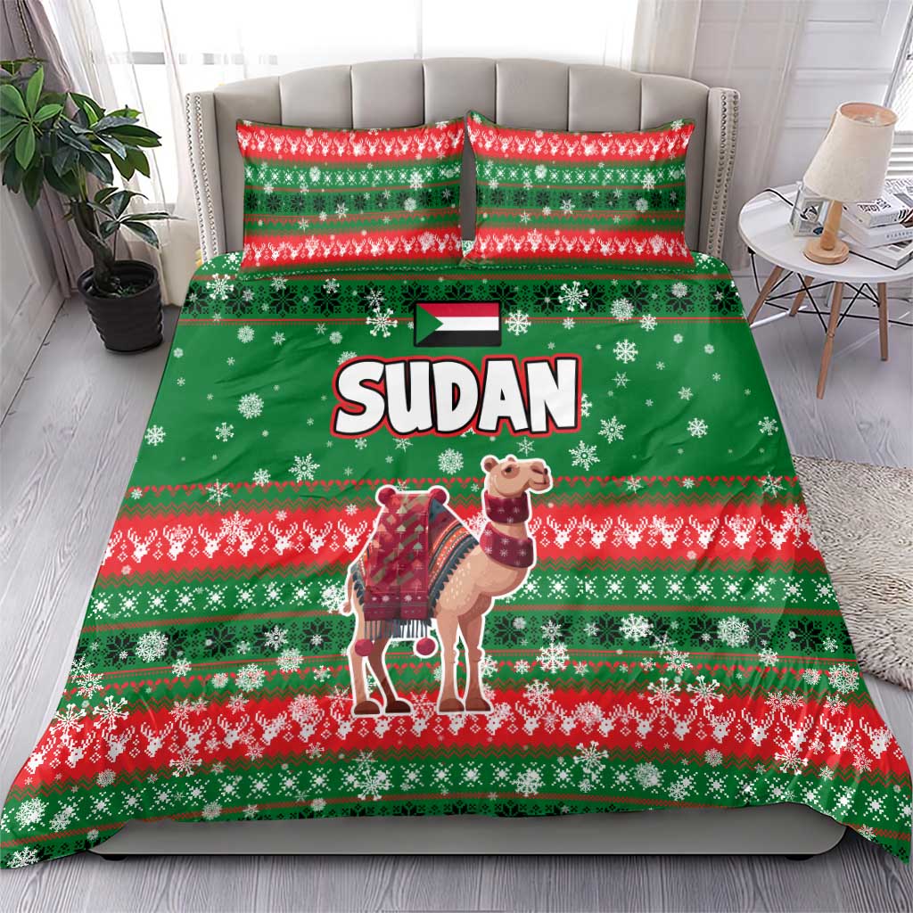 Sudan Christmas Bedding Set Green Red Xmas Camel Snowflake and Coat of Arms - African Pride