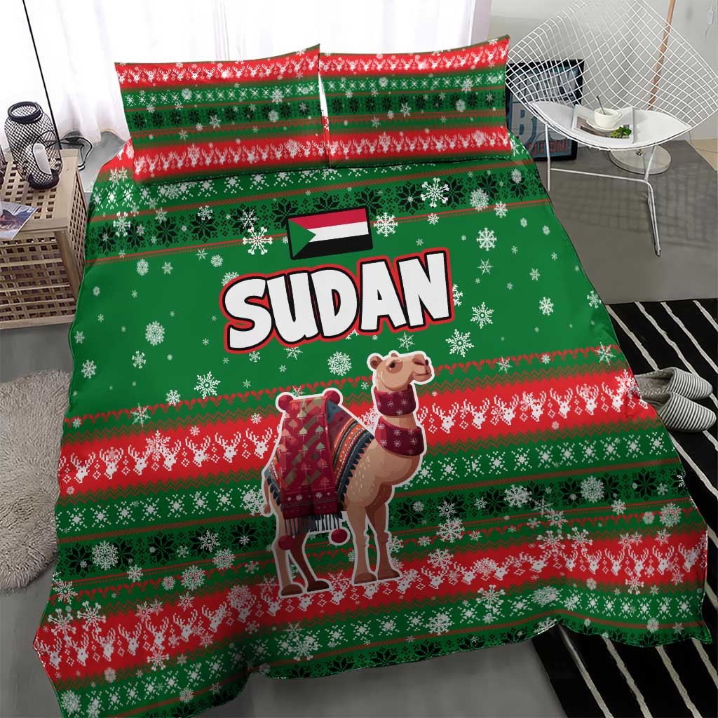 Sudan Christmas Bedding Set Green Red Xmas Camel Snowflake and Coat of Arms - African Pride